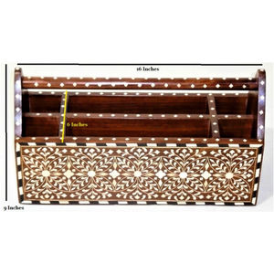 Handmade Wooden Cutlery Holder Bone Inlay Flatware <b>Caddy</b> Luxury Dining Table Organizer Remote Control Storage Box Wooden <b>Caddy</b> - Product Image 5