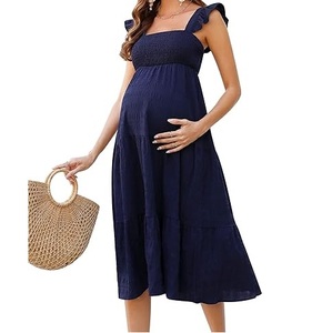 Vestido de Maternidad y Lactancia sin Mangas, Transpirable, Color Azul, Talla Grande, para Fiestas - Product Image 1