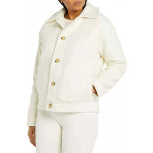Veste en polaire sherpa boutonnée personnalisée, couleur blanc cassé, avec col classique, poches plaquées sur le devant, vêtements d'extérieur décontractés chauds pour l'hiver - Product Image 3