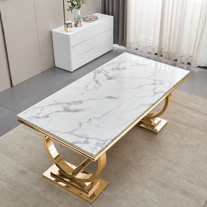 Table à manger moderne de luxe en métal blanc en gros - Meuble écologique et durable pour hôtels et appartements - Product Image 1