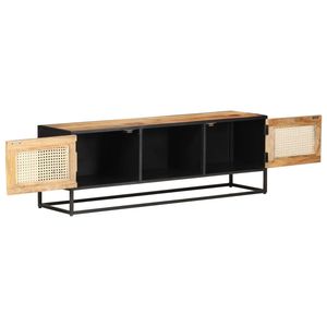 Meuble TV en bois de manguier massif avec accents en rotin naturel et en fer, taille moyenne, pour salon - Product Image 2