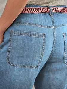 <b>Women's</b> Stylish High <b>Waisted</b> Blue Denim <b>Jeans</b> Loose Fit <b>Elastic</b> Cuffs Button Placket Multiple Pockets Casual Fashion Plus Size - Product Image 6