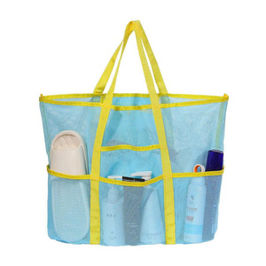 Orange Mesh Beach Tote Bag with Blue Handles Open <b>Top</b> Water Resistant Fashion Style for Women Travel Shopping - Product Image 5