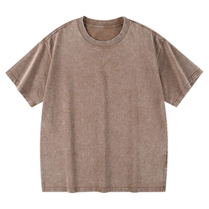 เสื้อยืดโอเวอร์ไซส์ผู้ชาย ผ้าฝ้ายฟอก คอโอ แขนสั้น สีพื้น ทรงลำลอง ความยาวปกติ - Product Image 2