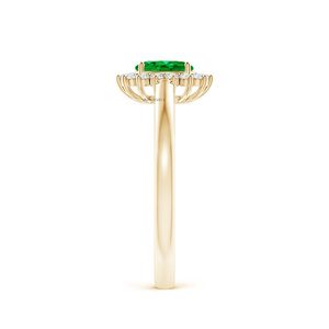Women's Vintage Yellow Gold <b>Emerald</b> <b>Ring</b> with Claw Setting Diamond Flower Halo 10K 14K 18K Gold 925 935 <b>Silver</b> Wedding Gift - Product Image 3