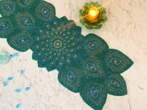 Handmade Eco-Friendly Durable 5mm Thick Fabric Table <b>Mat</b> Customized Shape Green Gold Embroidered Luxury Bohemian Design - Product Image 1
