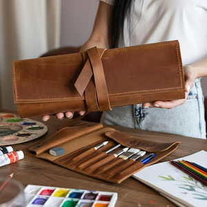 Organizador de Pinceles de Cuero Genuino Enrollable con Múltiples Bolsillos, Bolsa de Almacenamiento para Artistas, Personalización de Marca, Precio de Mayoreo Directo de Fábrica - Product Image 4
