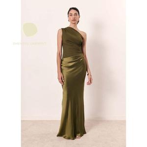 Abito da sera lungo monospalla in raso SHENGFU, abito formale a sirena con drappeggio laterale e vita arricciata per invitati a matrimoni e balli <span class=keywords><strong>di</strong></span> fine anno - Product Image 3