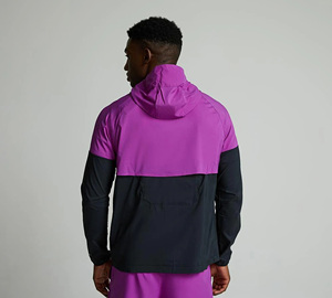 Men's Hooded <b>Windbreaker</b> Jacket Color Blocking Purple <b>Black</b> Zipper Closure Sporty Outdoor Wear Autumn Polyester Material - Product Image 3