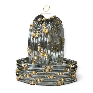 Nouveaux bracelets en verre gris goutte de pluie de style cachemire pour mariage indien 2026, finition plaquée or étincelante avec zircon, pour femmes, vente en gros - Product Image 4