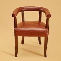 Fauteuil bas en cuir brun de qualité supérieure avec structure en bois d'akazie massif, fauteuil d'appoint moderne pour salon, hôtel et salle de séjour