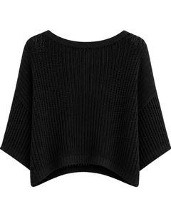 Pull court tricoté noir pour femme, coupe ample, manches courtes, léger et respirant, idéal pour l'été, style décontracté et tendance - Product Image 5