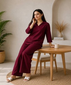 Stylish Women Polyester Crush Co Ord Set Plain Top With Palazzo Party Wear India Pakistan Style 85212 FVD- KitkatTop-Plazoo - Product Image 2