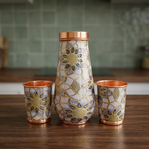 Carafe à eau en cuivre à motif mandala avec verres assortis, ensemble de service décoratif, vaisselle en métal réutilisable, collection cadeau - Product Image 3