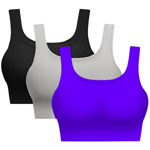Sujetador deportivo con tirantes para mujer, soporte medio, yoga, color liso, negro, gris, blanco - Product Image 4