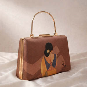 Traditional Indian Women Portrait Printed <b>Clutch</b> Bag Fashion Ethnic Handbag for Women <b>Wedding</b> Use - Product Image 2