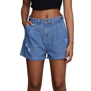 Shorts de Mezclilla de Corte Ajustado y Lavado Oscuro, Cintura Alta, Dobladillo Deshilachado, Clásicos para Mujer, Uso Diario de Verano - Product Image 3