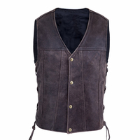 Gilet en cuir pour motard, veste sans manches classique avec design à lacets latéraux ajustables