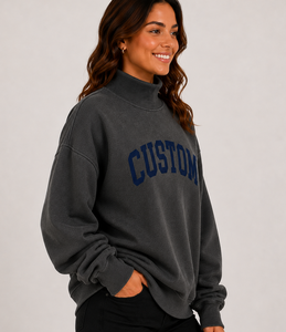 Women's Oversized Mock Neck Sweatshirt with Custom Logo Printing, 100% Cotton Fabric, Soft Touch, <b>Drop</b> Shoulder Fit - Product Image 3