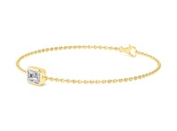 Bracelet chaîne minimaliste en or rose avec diamant de laboratoire taille radiant serti clos, 1,00 carat total