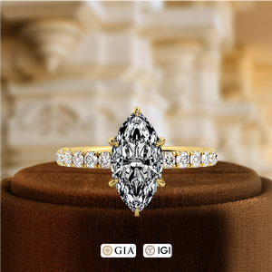 Bague en or 14 carats avec diamant de laboratoire taille marquise 1 carat, bague pavée classique, bague de mariage avec halo caché, bague solitaire de mariée, bague vintage - Product Image 3