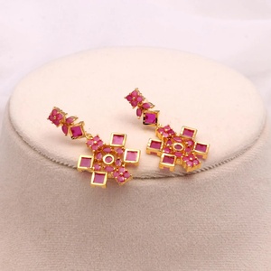 Wholesale Ruby Necklace Set Fashion Jewelry Supplier Gold Plated Brass Premium Gold Plated Drop Jewelry - Product Image 2