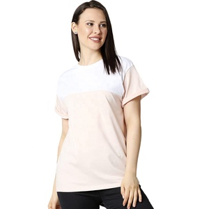 Camiseta ajustada de bloque de Color para mujer personalizada, Camiseta 100% de algodón con cuello redondo y Media manga, camiseta lisa en blanco para mujer al por mayor - Product Image 3