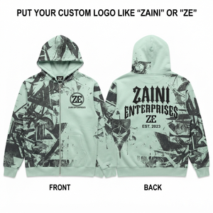 เสื้อฮู้ดซิปผู้ชาย พรีเมียม 320 GSM ผ้าฝ้ายผสมโพลีเอสเตอร์ ฟลีซ สีเขียวมิ้นท์ พิมพ์ลายทั่วตัว ปักลายตามสั่ง พิมพ์ลาย DTF พิมพ์สกรีนโลโก้ - Product Image 1