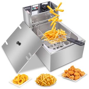 EH81 2500W MAX 110V Electric Deep Fryer 6.3QT/6L Single Cylinder Stainless Steel US Plug - Product Image 1