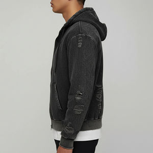 Sweat-shirts à capuche en molleton d'hiver 100 % coton, sur mesure, de haute qualité, effet délavé, coupe oversize, avec logo brodé personnalisé et déchiré - Product Image 3