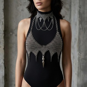 Handmade Stainless Steel Chainmail <b>Bikini</b> Halter <b>Top</b> & Gothic Choker Set Andris - Product Image 1