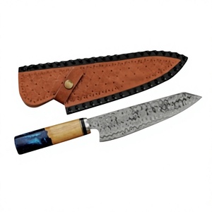 Cuchillo de chef de acero de Damasco hecho a mano de 13 pulgadas con mango de resina y madera y bolster de acero - Product Image 1