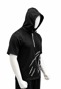 Wholesale Custom Men's Short Sleeve Hoodie Combed Cotton Half <b>Zip</b> Printed Streetwear Hooded T <b>Shirt</b> OEM - Product Image 5