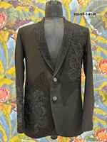 Blazer bandhgala noir élégant pour homme avec broderie de crête d'aigle, détails en sequins et style pour les occasions de mariage