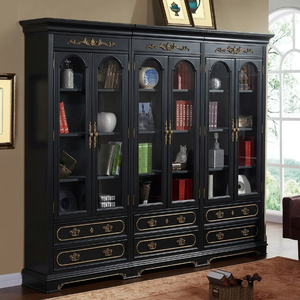 Librería de Madera Maciza de Lujo |   Vitrina de Exhibición para Biblioteca de Hotel |   Diseño Neoclásico Tallado |   Fabricante de Muebles para Proyectos OEM - Product Image 1
