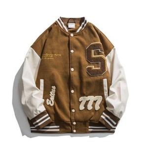 Varsity Jackets Top Quality Streetwear Canvas OEM Custom 2025 Chenille Patch Embroidery Stand Full Leather Bomber Baseball Jacke - Product Image 1