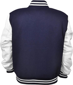 <b>Men's</b> Navy Blue Varsity <b>Jacket</b> With <b>White</b> Sleeves Turn-down Collar Single Button Closure Preppy Style Autumn Wear - Product Image 5