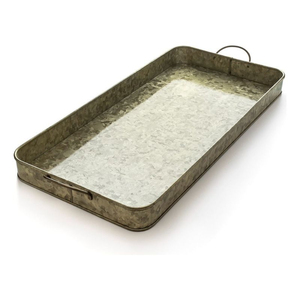 Galvanized White Washed Farmhouse Serving <b>Tray</b> For <b>Table</b> Centerpiece Decor <b>Round</b> Iron Metal <b>Tray</b> With Vintage Floral Pattern - Product Image 3