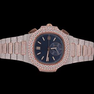 Reloj de Pulsera para Hombre, Diseño Hip Hop, con Caja Cuadrada Totalmente Cubierta de Piedras, Esfera Azul, Bisel de Dos Tonos, Mecánico, para Fiestas - Product Image 1