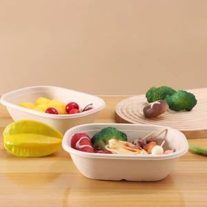 Nouveaux contenants alimentaires biodégradables en bagasse, étanches, avec couvercle, jetables, de forme ovale, pour la livraison de repas, les événements traiteur et les plats à emporter - Product Image 1