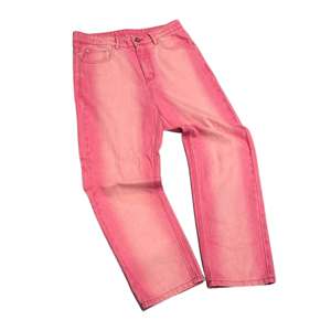 Jean en denim rose coupe droite taille mi-haute coupe régulière teint en pièce couleur unie décontracté pour homme style printemps - Product Image 1