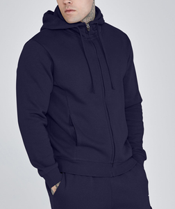 <b>Mens</b> Navy Blue <b>Zip</b> <b>Up</b> Hoodie With Embroidered Logo Regular Fit <b>Fleece</b> Sweatshirt Casual Autumn Wear - Product Image 3