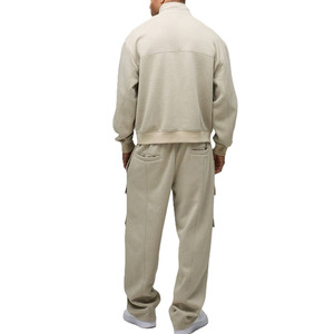 Utility Pocket Quarter Zip Men's Hoodies Jogger Sets Oversized <b>Cargo</b> Streetwear Warm Fleece Sweatshirt Winter Tracksuit Supplier - Product Image 3