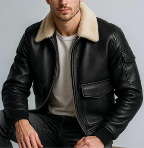 Chaqueta Bomber de Moda Vintage para Hombre, de Cuero Genuino, con Cuello Alto, Logotipo Frontal, Calefactable, Transpirable y de Secado Rápido, para Invierno - Product Image 2