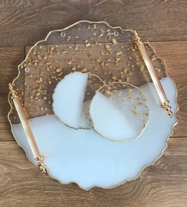 Premium Handmade <b>Mirrored</b> Epoxy Resin Kitchen Serving <b>Tray</b> Gold Metal Handles Custom Size Modern Design Dishwasher Safe Foldable - Product Image 3