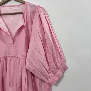 Robe midi décontractée en coton pour femme avec manches ballon - Robe d'été style babydoll taille empire - Tunique ample 100 % coton à col en V - Product Image 2