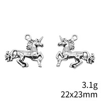 Breloque Licorne Galopante 22x23mm en Alliage de Zinc Argent Vieilli pour Filles, Collier d'Anniversaire Thème Contes de Fées