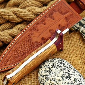 Couteau de chasse artisanal en acier D2 avec manche en micarta rose et bois d'olivier, lame fixe polie, couteau de camping d'extérieur, étui en cuir - Product Image 3