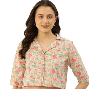 Camisa Corta Elegante para Mujer, Estilo Top con Botones, Prenda Casual de Estilo Occidental - Product Image 1