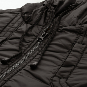 Men's <b>Black</b> Hooded Puffer <b>Jacket</b> Windproof Zipper Closure Casual Winter Wear Slim Fit Polyester Material - Product Image 5